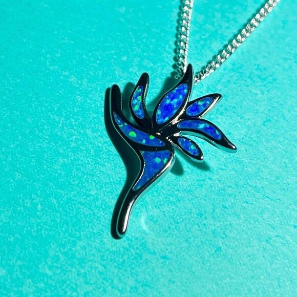 AYF Blue Opal Torch Pendant & Sterling 925 Silver Chain - Picture 6 of 13